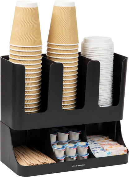 ☕ Organisateur de Café à 6 Compartiments – Support Vertical pour Gobelets et Condiments (Noir)