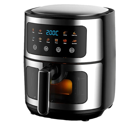 Friteuse à Air 8L Numérique avec Fenêtre Visible et Écran Tactile — Acier Inoxydable, Multi-Modes